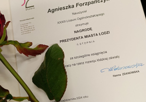 Dyplom dla p. prof. Agnieszki Forzpańczyk