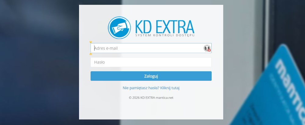 Fragment ekranu z oknem logowania do systemu kontroli dostępu KD EXTRA.