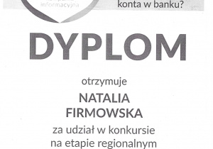 dyplom dla Natalii Firmowskiej