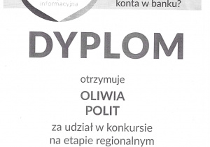 dyplom dla Oliwii Polit
