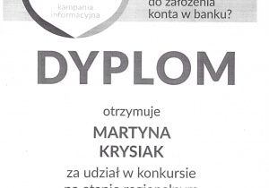 dyplom dla Martyny Krysiak